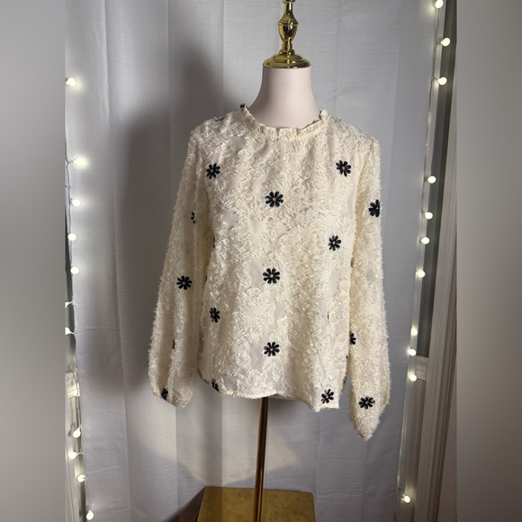 Cream and Black Embellished Sheer Boxy Blouse - Picture 1 of 10